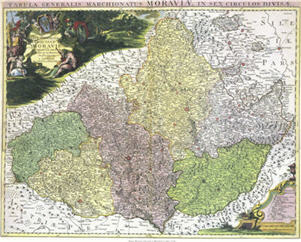 Mapa Moravy Cvense a Mortiera z roku 1742